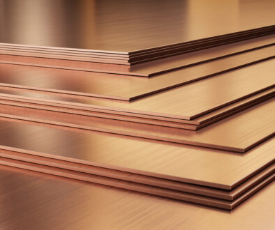 Copper,Sheets.,Rolled,Metal,Products,,Close-up.,3d,Illustration.