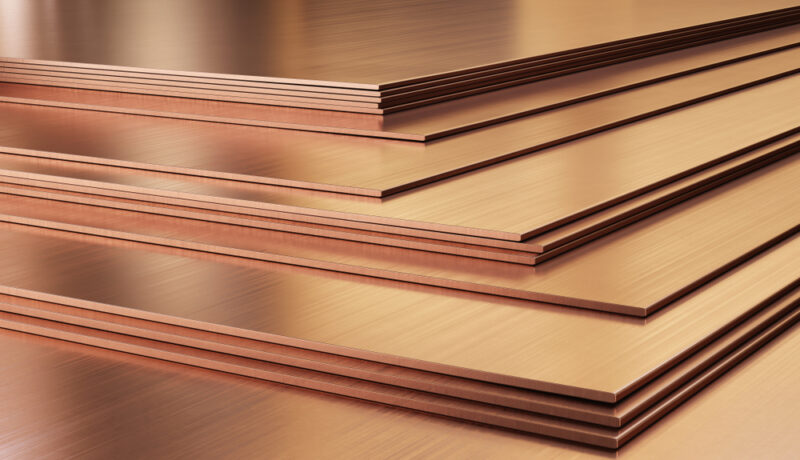 Copper,Sheets.,Rolled,Metal,Products,,Close-up.,3d,Illustration.