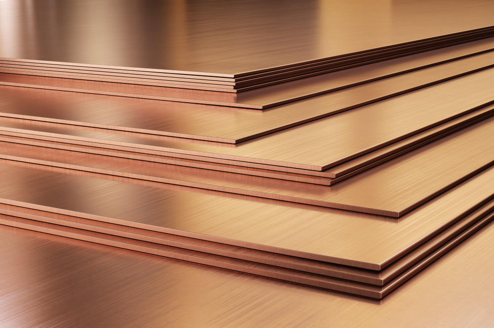 Copper,Sheets.,Rolled,Metal,Products,,Close-up.,3d,Illustration.