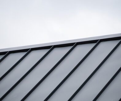 Modern,Tray,Metal,Roof,With,Black,Standing,Seam,Panels,Against