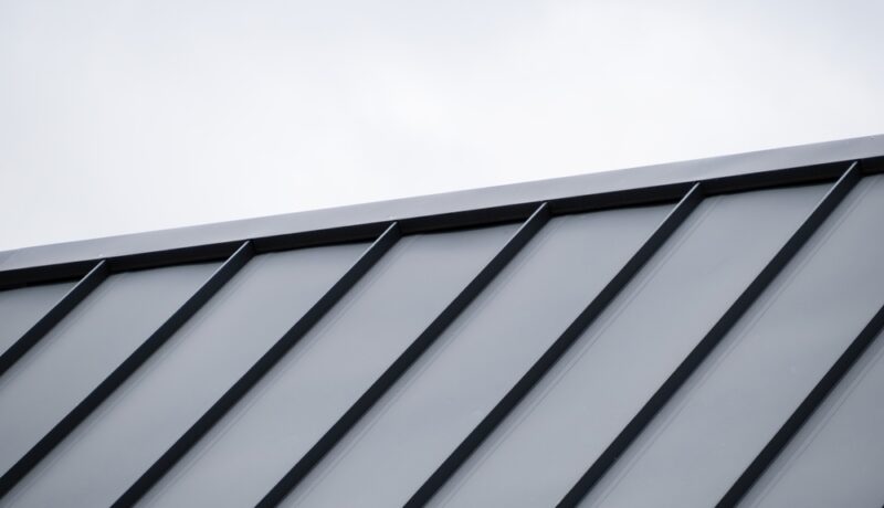 Modern,Tray,Metal,Roof,With,Black,Standing,Seam,Panels,Against