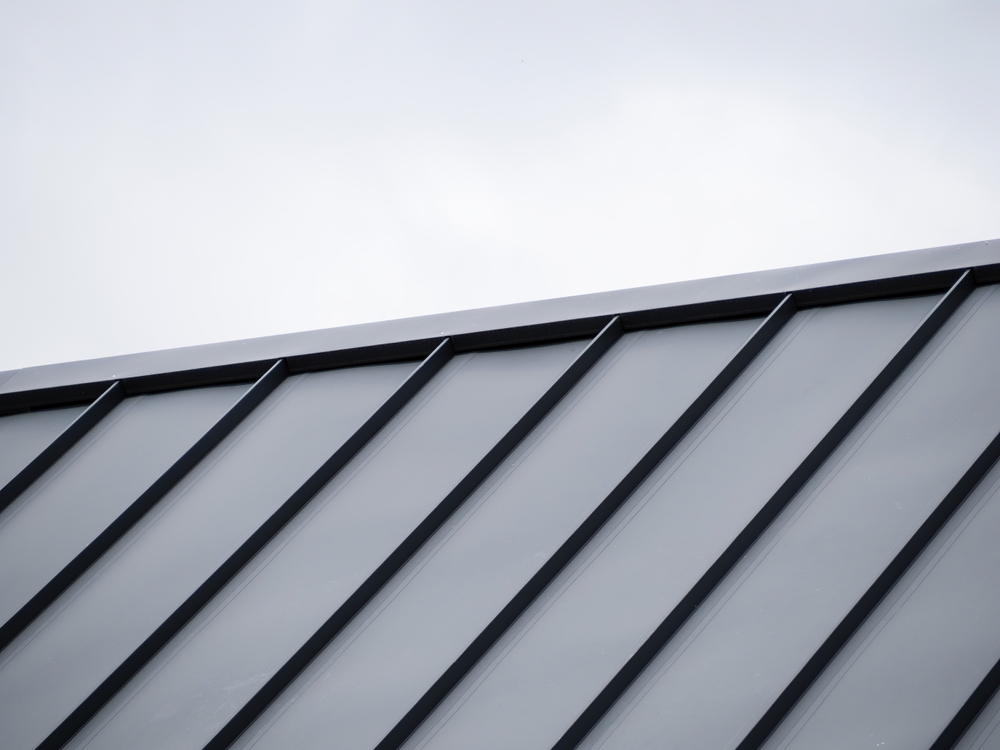 Modern,Tray,Metal,Roof,With,Black,Standing,Seam,Panels,Against